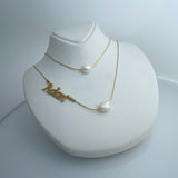 قلادة اسم مزدوجة باللؤلؤ مطلية بالذهب